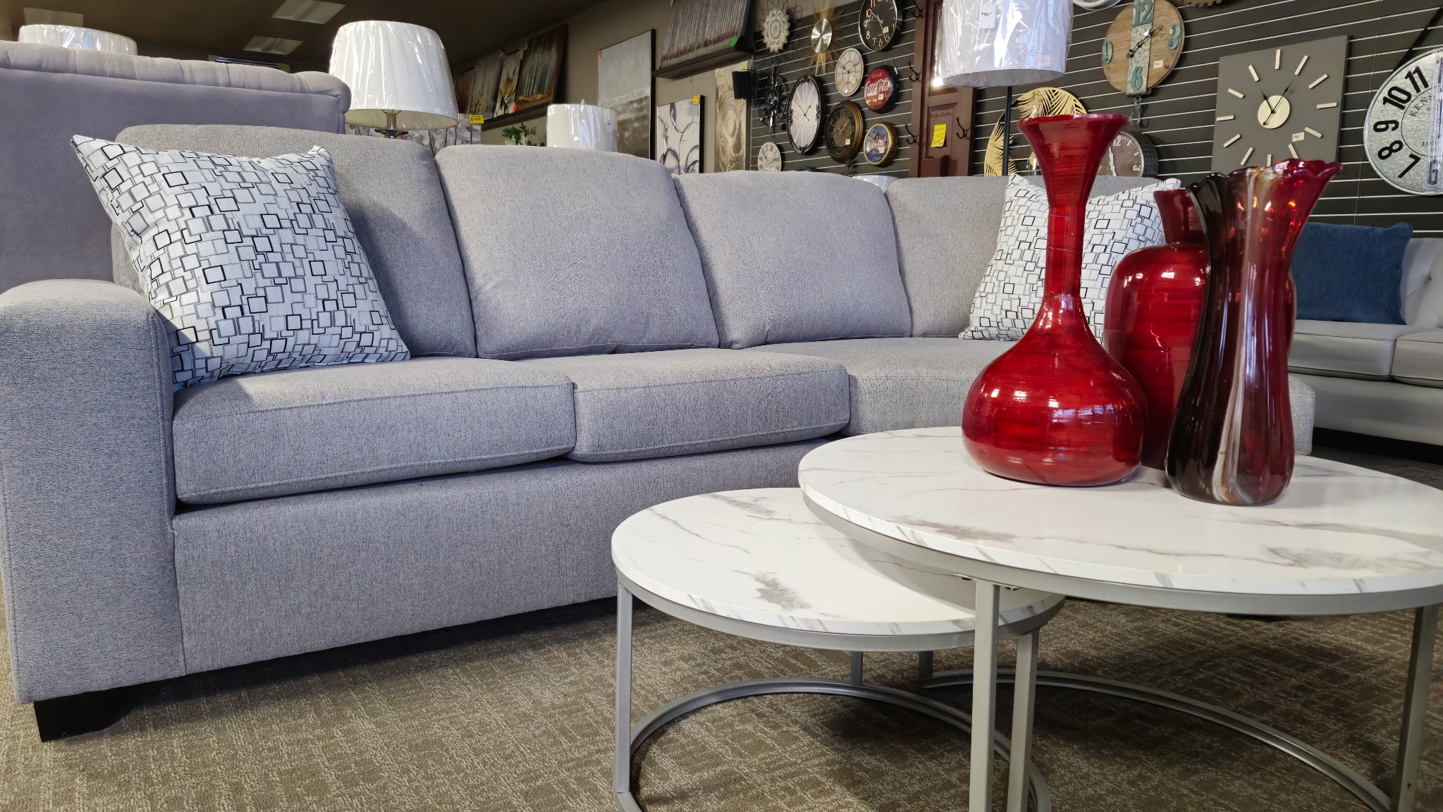 Grey fabric sofa round lounge