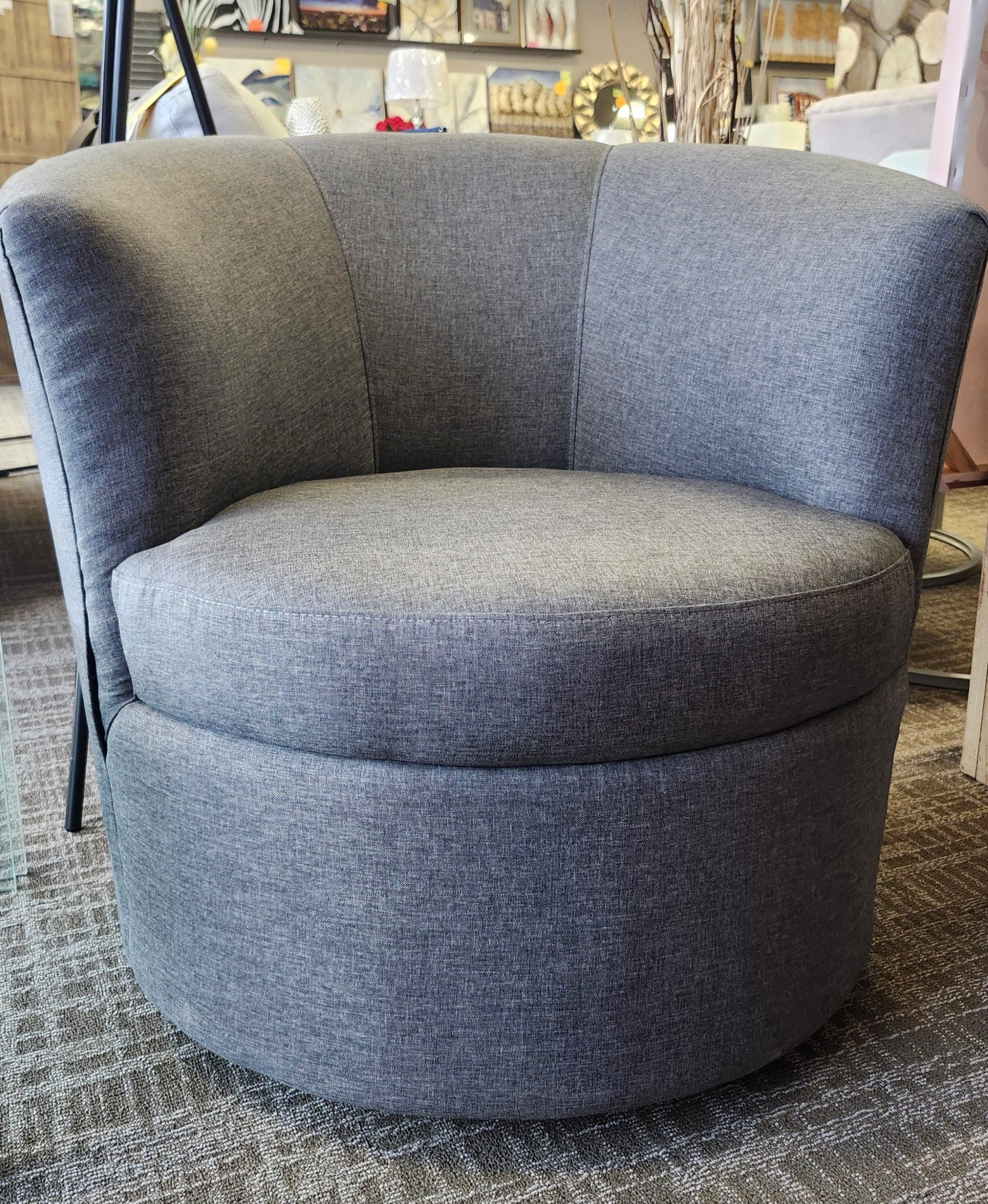 Grey round swivel chair